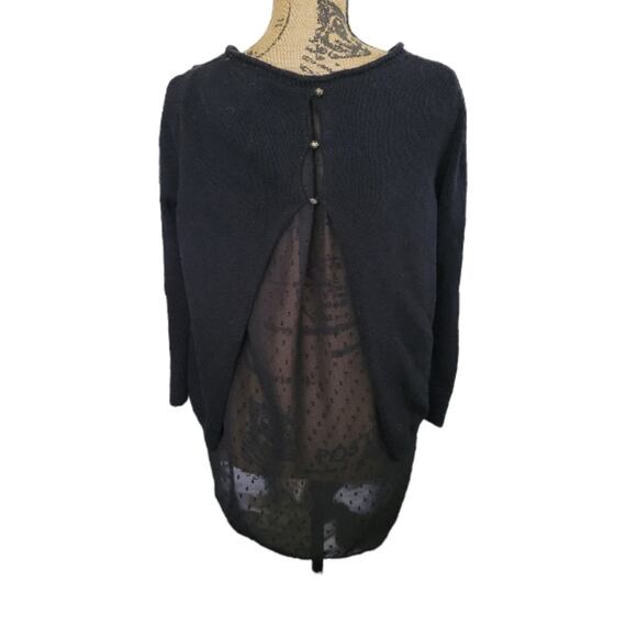 Small Lucky Brand black twofer sweater with sheer polkadot detail - Picture 3 of 4